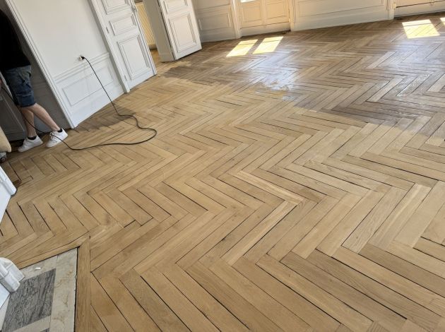 Point de Hongrie vitrifié – Parquet, chantier FK Probat