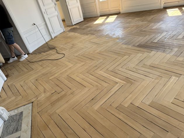Point de Hongrie vitrifié – Parquet, chantier FK Probat